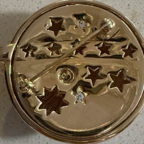 Swarovski Swan Signed Black Enamel Crystals Celestial Planet Brooch Stars Moon - Picture 9 of 12